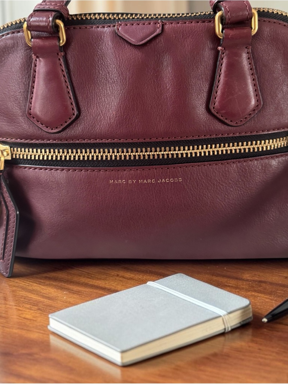 Marc by Marc Jacobs Wine Leather Satchel with Gold Hardware